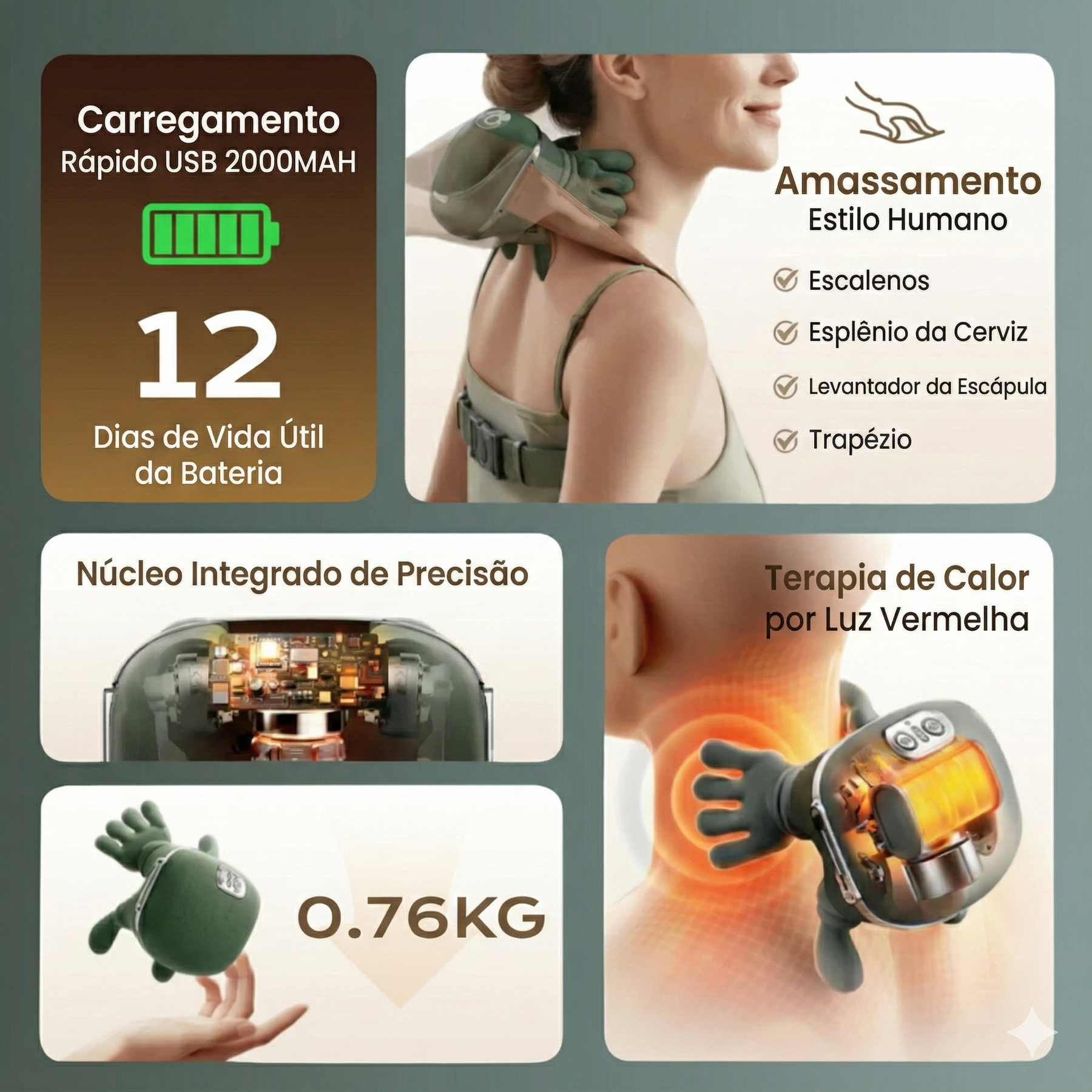 Massageador elétrico Vezzo™ para pescoço e costas com função de aquecimento.