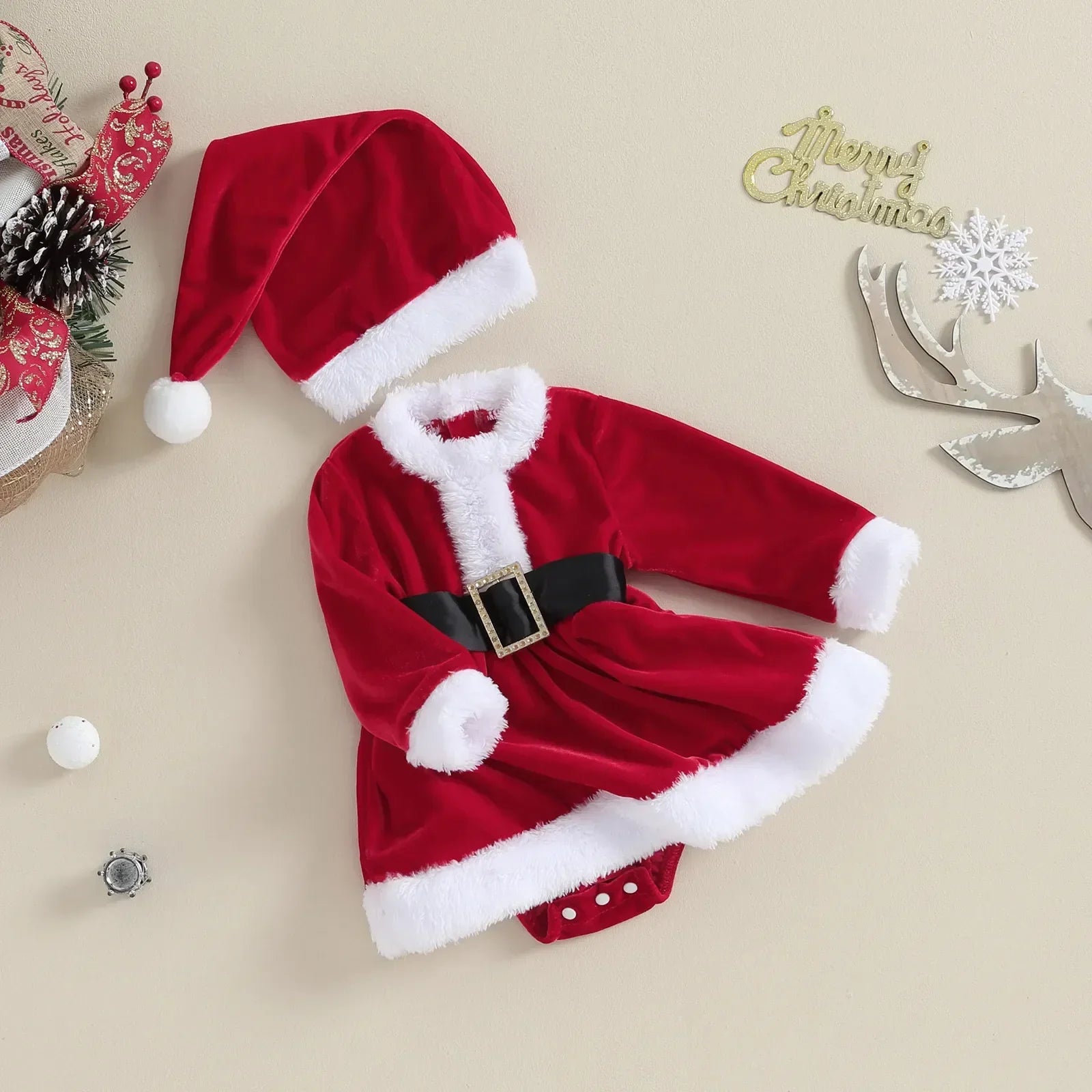 Vestido Mamãe Noel para Bebês 0-24 Meses