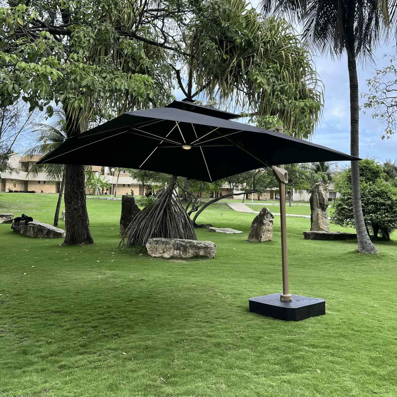 Ombrelone Guarda Sol Gold Led Alumínio C/ Base 130 L