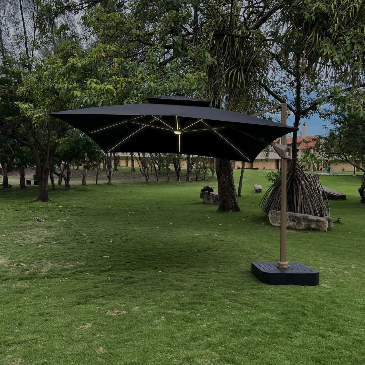 Ombrelone Guarda Sol Gold Led Alumínio C/ Base 130 L