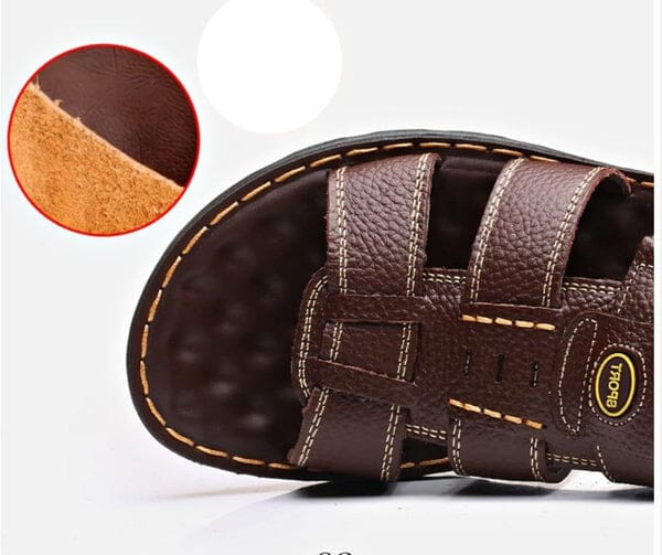 Sandália Masculina de Couro Genuíno - Leather Slip