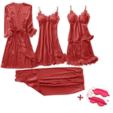 Kit Pijama Feminino Cetim de Seda Conjunto com 5 Peças + Mascara De Sono