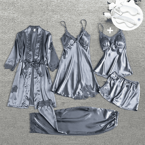 Kit Pijama Feminino Cetim de Seda Conjunto com 5 Peças + Mascara De Sono