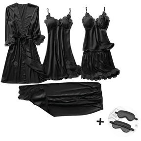 Kit Pijama Feminino Cetim de Seda Conjunto com 5 Peças + Mascara De Sono