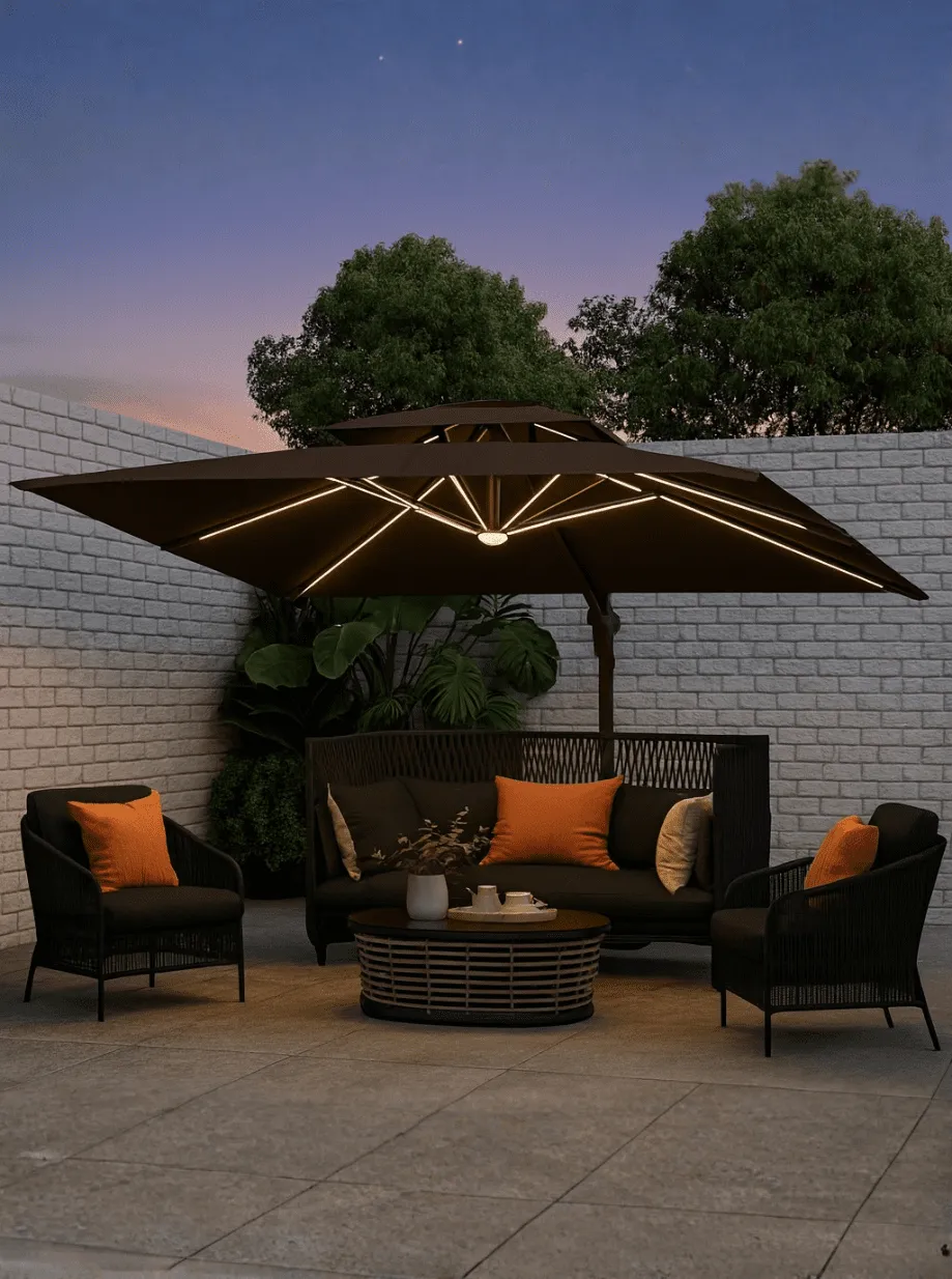 Ombrelone Guarda Sol Gold Led Alumínio C/ Base 130 L