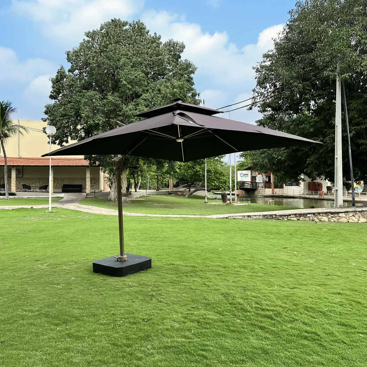 Ombrelone Guarda Sol Gold Led Alumínio C/ Base 130 L