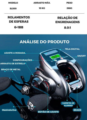 Carretilha Elétrica BEARKING - Drag de 10KG - Display Digital