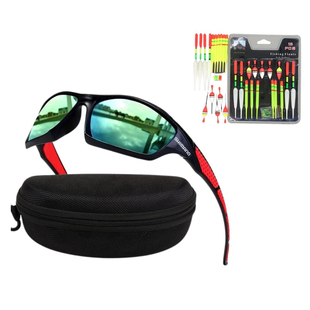 Óculos de Sol Polarizados - SHIMANO + Brinde: 15 Iscas de Pesca