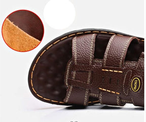 Sandália Masculina de Couro Genuíno - Leather Slip